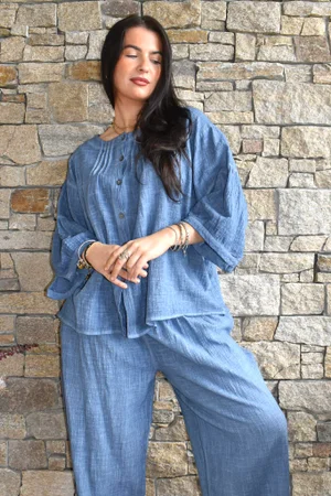 Loom & Thread Pin Tuck Blouse Washed Denim /40=